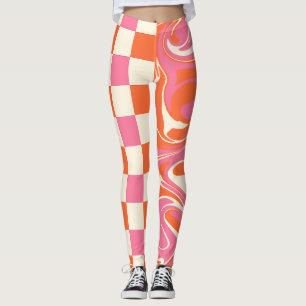 Checkar och trådar - Rosa, Orange och kream Leggings