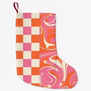 Checkar och trådar - Rosa, Orange och kream Liten Julstrumpa