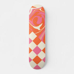 Checkar och trådar - Rosa, Orange och kream Mini Skateboard Bräda 18,5 Cm