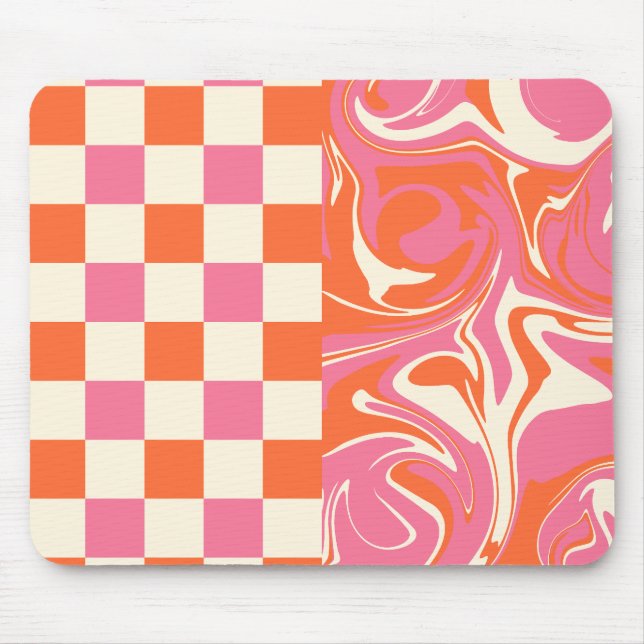 Checkar och trådar - Rosa, Orange och kream Musmatta (Framsidan)