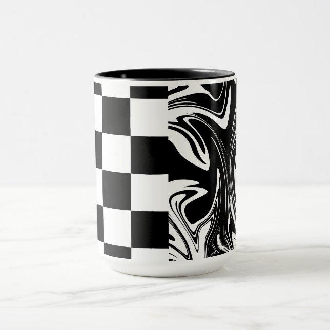 Checkar och trådar - svartvitt mugg (Center)