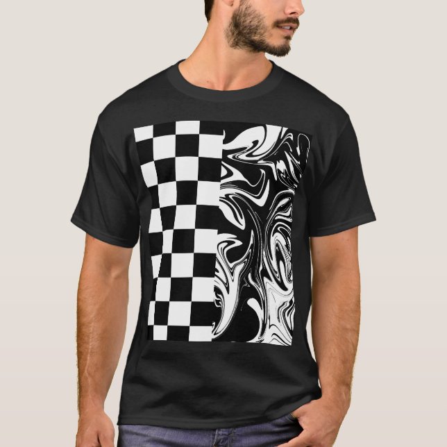 Checkar och trådar - svartvitt t shirt (Framsida)