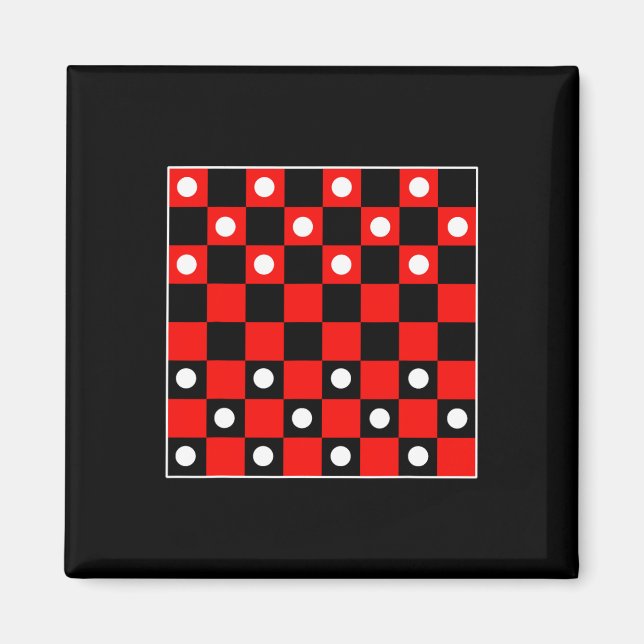 Checkboard Checker Board Games Black and Red Hal Magnet (Framsidan)