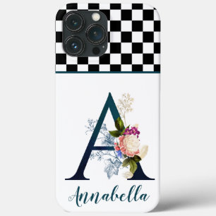 Checkboard Finare Blommigt Monogram Brev A