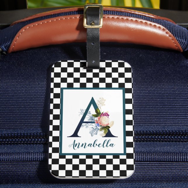 Checkboard Finare Blommigt Monogram Brev A Bagagebricka (Framsida Insitu 2)