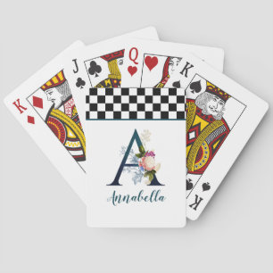 Checkboard Finare Blommigt Monogram Brev A Casinokort