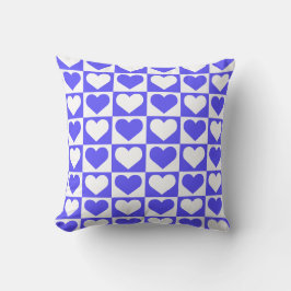 Checkboard Hearts Mönster - Blue and White Kudde