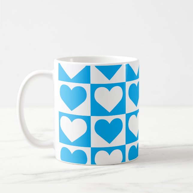 Checkboard Hearts Mönster - Himlar Blue and White Kaffemugg (Vänster)