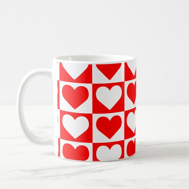 Checkboard Hearts Mönster - Red and White Kaffemugg (Vänster)