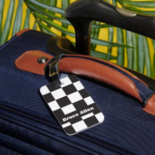 Checkboard Mönster Black and White Personalize Bagagebricka
