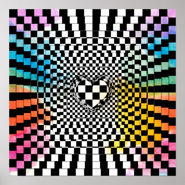 Checkboard op art Rainbow kärlek Poster (Framsidan)