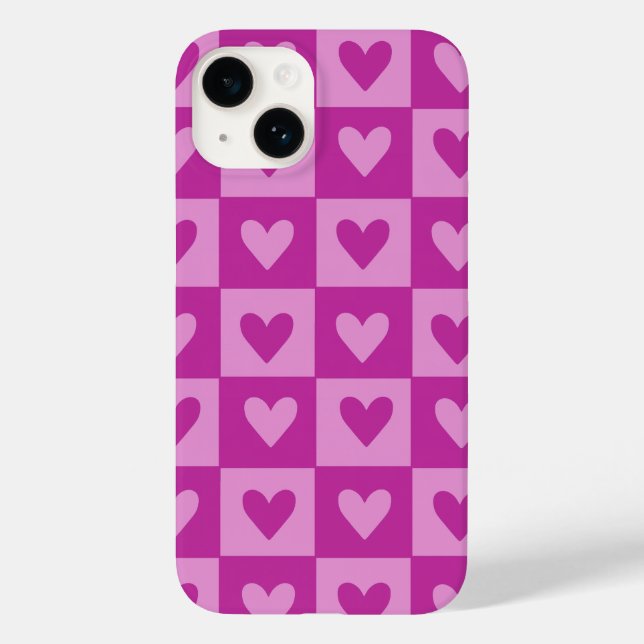 Checkboard Rosa Heart Mönster Phone Case (Baksida)
