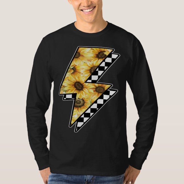 Checked Sunflower Lightning Chess Board T Shirt (Framsida)