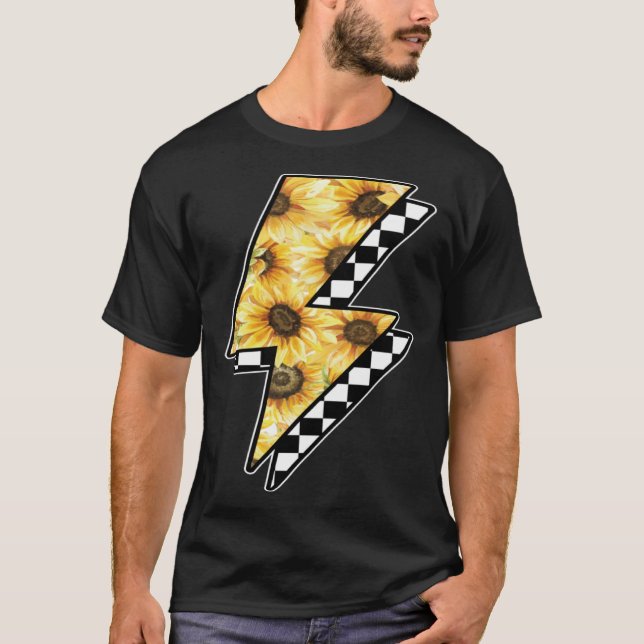 Checked Sunflower Lightning Chess Board T Shirt (Framsida)