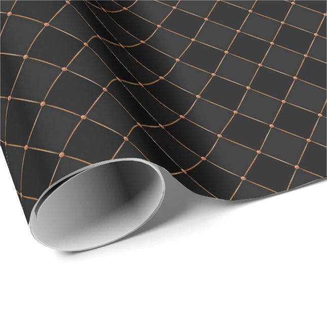 Checker Copper Lattice Black Halloween Mönster Presentpapper (Rullad Hörn)