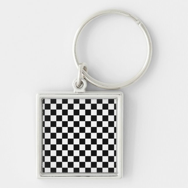 Checker-Flagga Fyrkantig Silverfärgad Nyckelring (Framsidan)