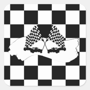 Checker Flagga och Tävling Cars Fyrkantigt Klistermärke
