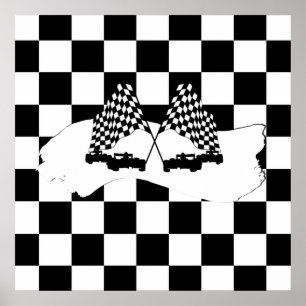 Checker Flagga och Tävling Cars Poster