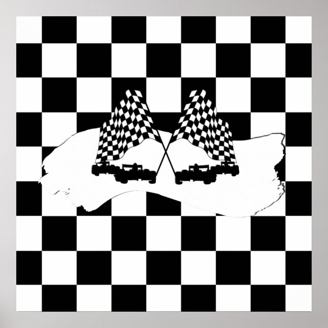 Checker Flagga och Tävling Cars Poster (Framsidan)
