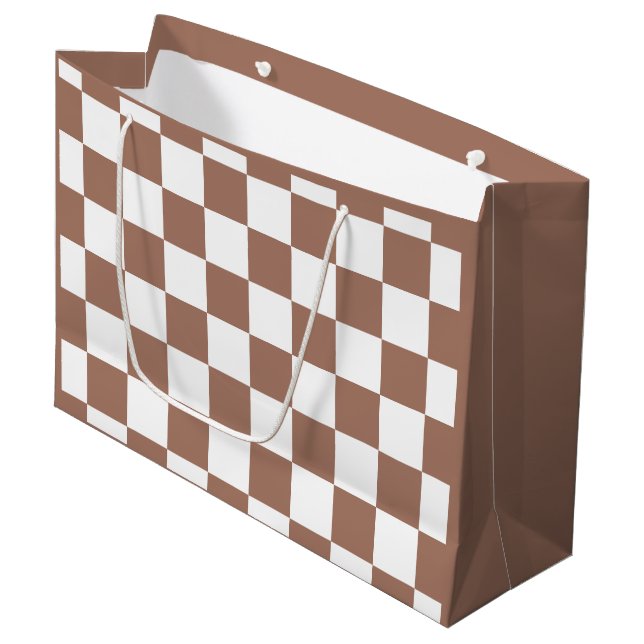 Checker-kvadrater, mocha brun vit geometrisk retro (Framsidan Vinklad)