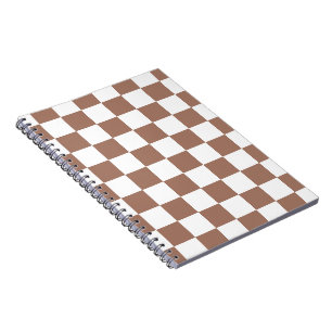 Checker-kvadrater, mocha brun vit geometrisk retro anteckningsbok