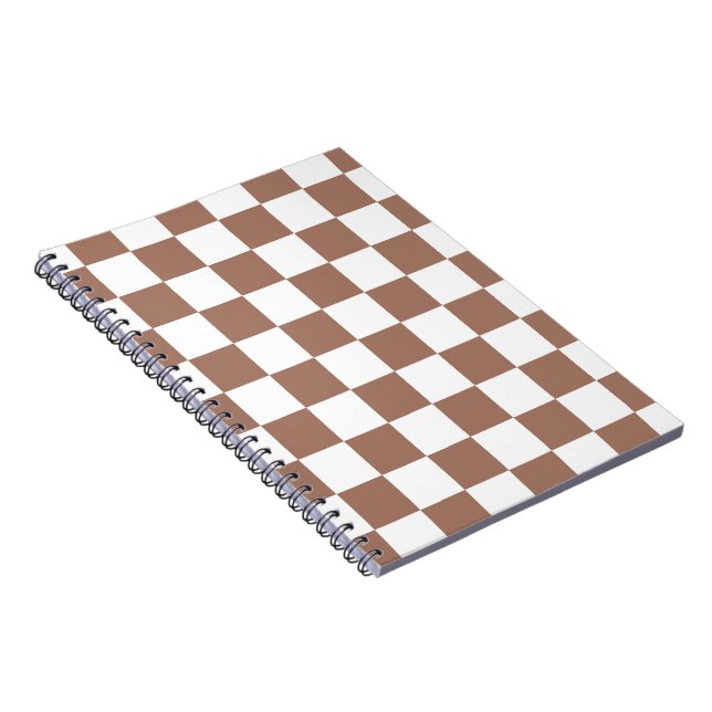 Checker-kvadrater, mocha brun vit geometrisk retro anteckningsbok (Högra Sidan)