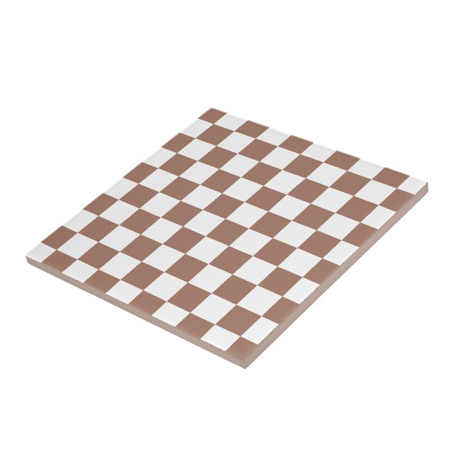 Checker-kvadrater, mocha brun vit geometrisk retro kakelplatta (Sidan)