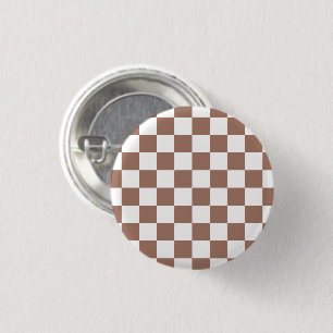 Checker-kvadrater, mocha brun vit geometrisk retro knapp