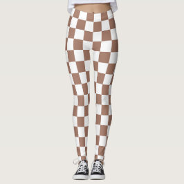 Checker-kvadrater, mocha brun vit geometrisk retro leggings