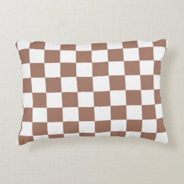 Checker-kvadrater, mocha brun vit geometrisk retro prydnadskudde