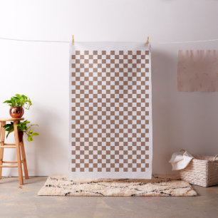 Checker-kvadrater, mocha brun vit geometrisk retro tyg