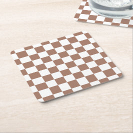 Checker-kvadrater, mocha brun vit geometrisk retro underlägg papper kvadrat