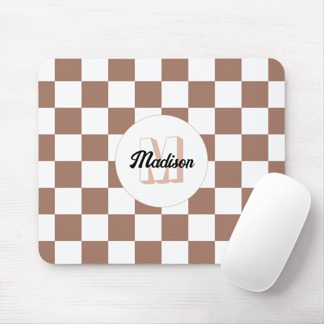 Checker-kvadrater, mocha brunvita retro Monogram Musmatta (Med mus)