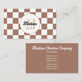 Checker-kvadrater, mocha brunvita retro Monogram Visitkort