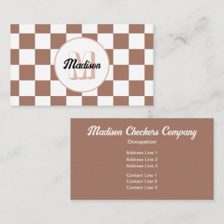 Checker-kvadrater, mocha brunvita retro Monogram Visitkort