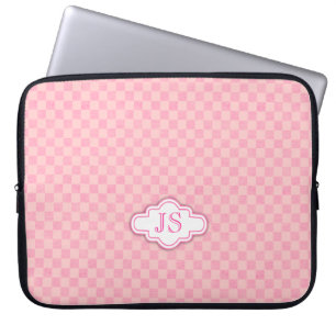 Checker - ljus rosa bärbar dator med monogram fodr laptop sleeve