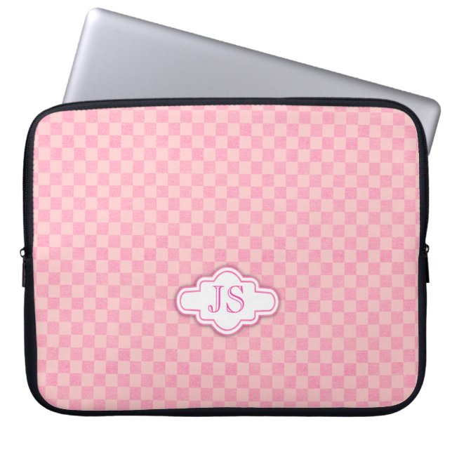 Checker - ljus rosa bärbar dator med monogram fodr laptop sleeve (Framsidan)