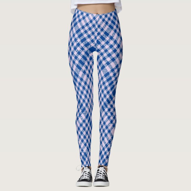 Checker mönster 08 Blue BG Leggings (Framsida)