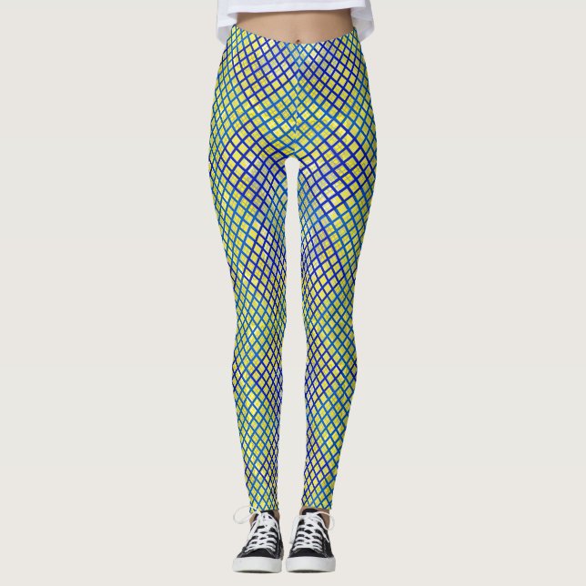 Checker mönster diagonal Blue 02.w Byellow BG Leggings (Framsida)