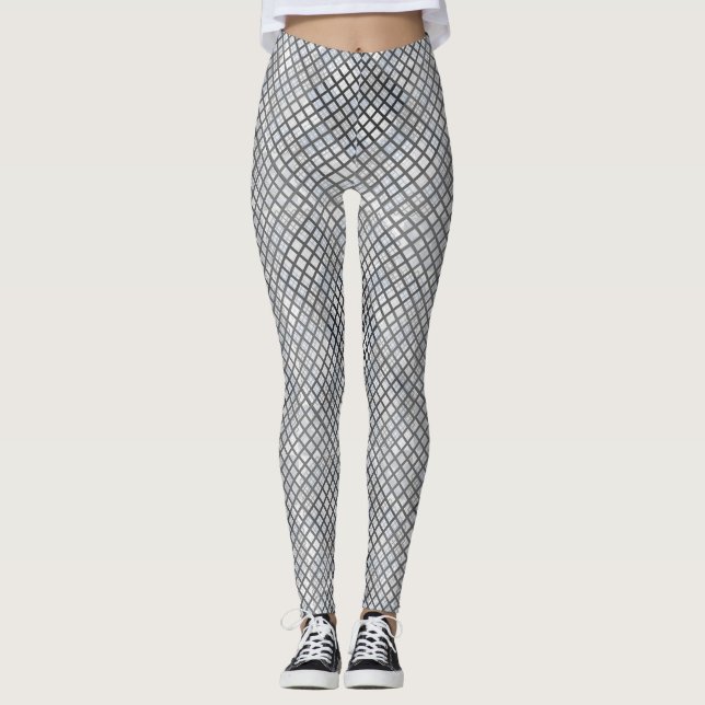 Checker mönster diagonal grått 02.w Offwhite BG Leggings (Framsida)
