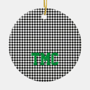 Checker Sports Team Tävla INITIALER Flagga Julgransprydnad Keramik