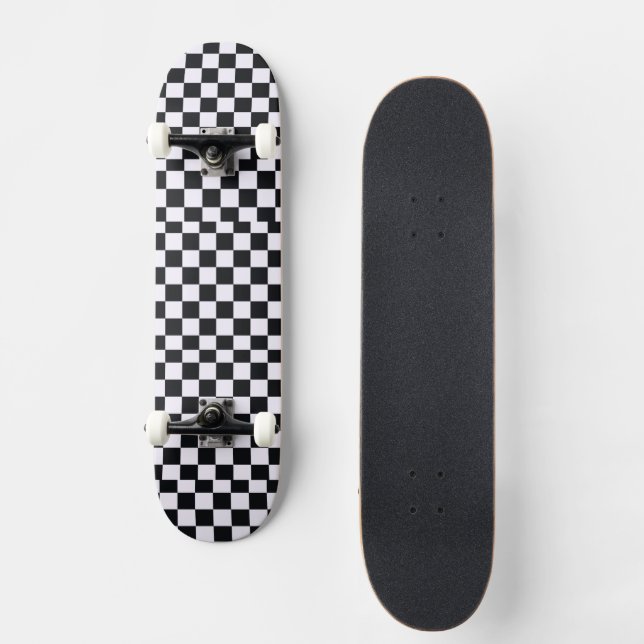 Checker, svart och vitt mini skateboard bräda 18,5 cm (Framsida)