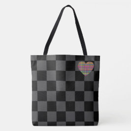 Checkerboard - Black Grått - Emo - Tote Tygkasse