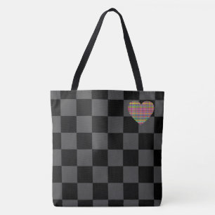 Checkerboard - Black Grått - Emo - Tote Tygkasse