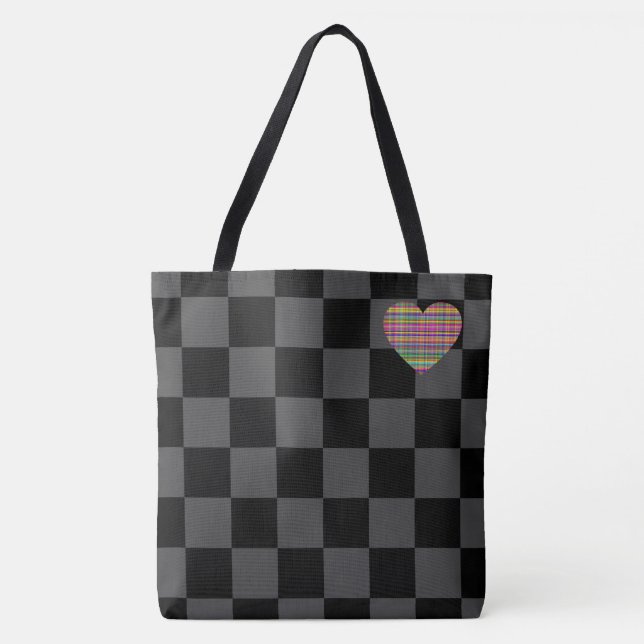 Checkerboard - Black Grått - Emo - Tote Tygkasse (Framsida)