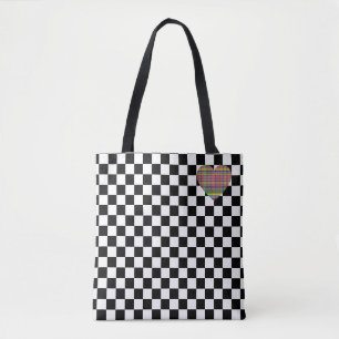Checkerboard - Black White - Emo - Tote Tygkasse