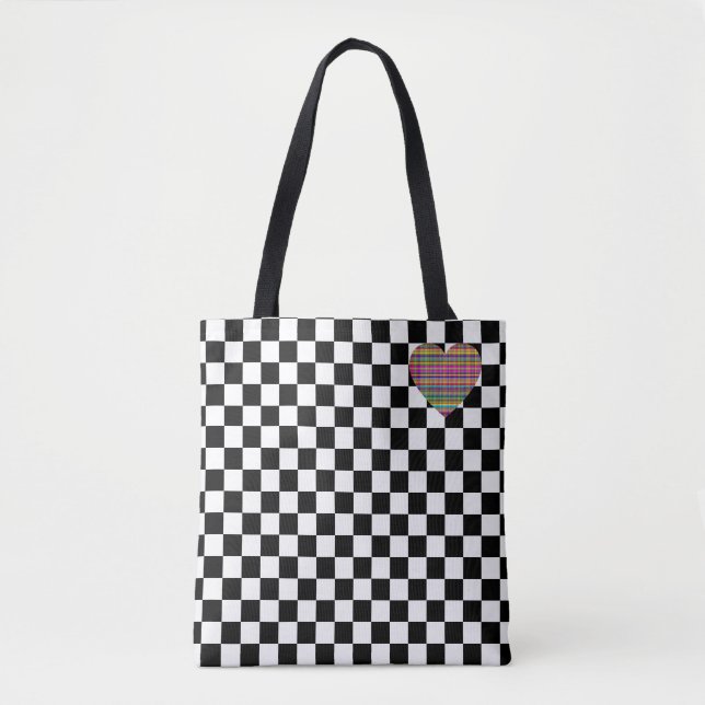 Checkerboard - Black White - Emo - Tote Tygkasse (Framsida)