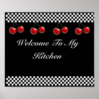 Checkerboard Cherries Kitchen Skriv ut Poster