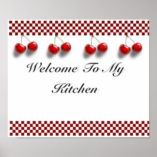 Checkerboard Cherries Kitchen Skriv ut Poster