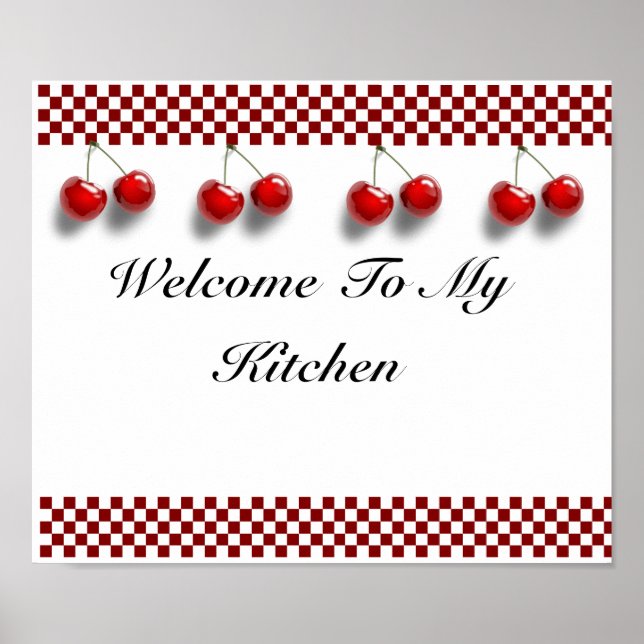 Checkerboard Cherries Kitchen Skriv ut Poster (Framsidan)